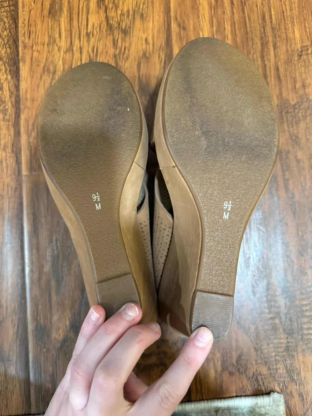 Vaneli Beige Perforated Wedge Sandals